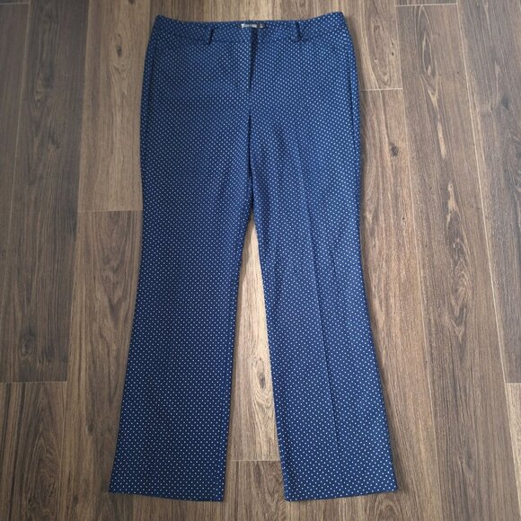 💙 NY&C Polkadot Navy Straight Leg Pants Size 14 Cotton Blend Fall Office Minima - Picture 1 of 9